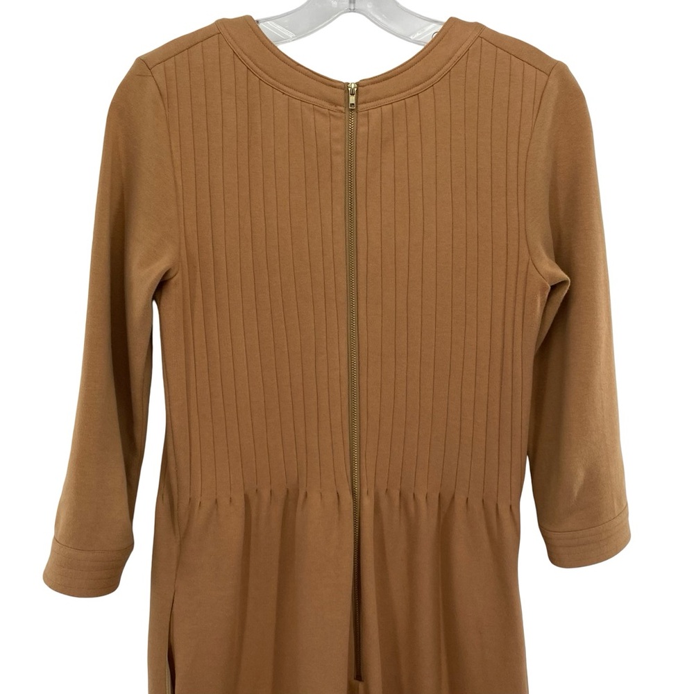 Elizabeth McKay The Pleated Belted Knit Dress Camel Brown - Picture 6 of 10